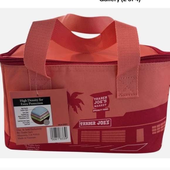 NEW Trader Joe’s Mini Peach Orange Insulated Tote Bag Lunch Box Bag Limited - Picture 2 of 6